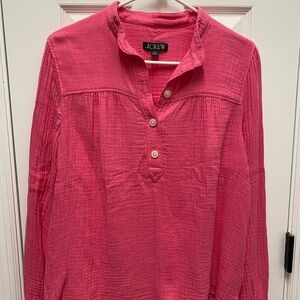 J. Crew Vibrant Pink Banded Collar Shirt, gauzy cotton